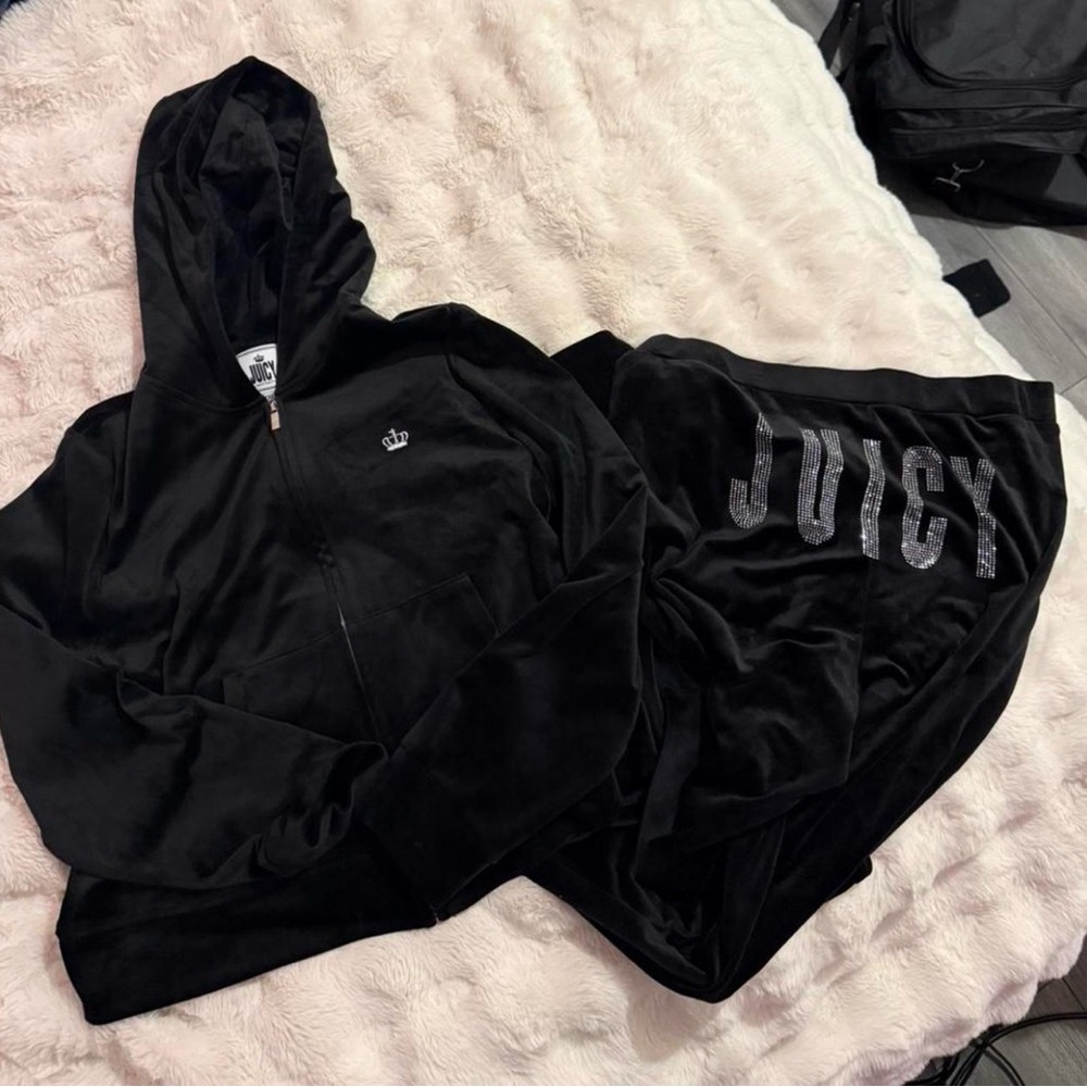 Juicy Couture Black Velour Hoodie and Pants Set